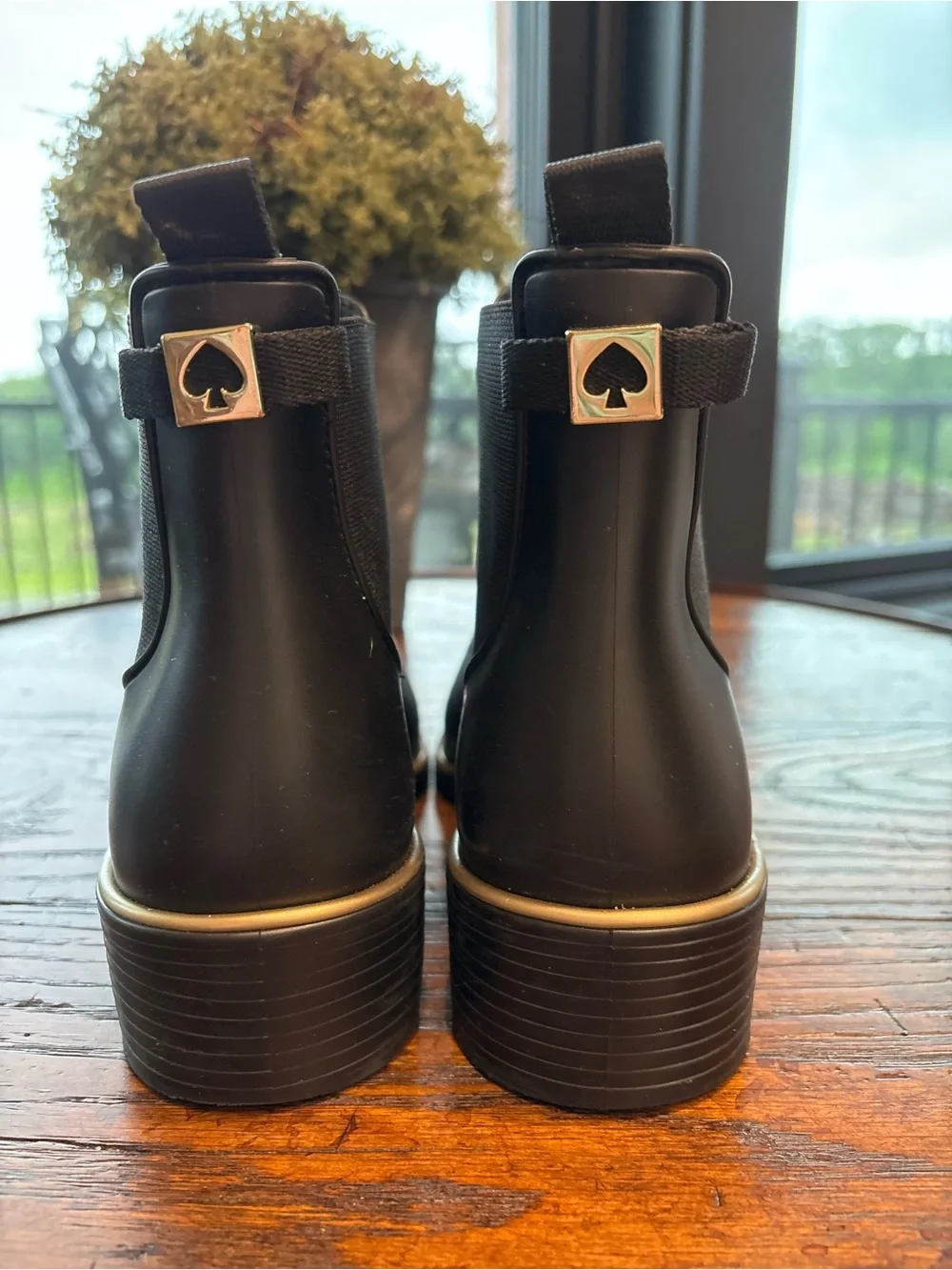 Kate Spade New York SEDGEWICK Black Rubber Rain Boots,Feminine,Chelsea Ankle, 8